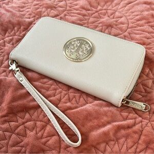 Cream Dasein Wristlet Wallet with Gold Emblem ✨ Chic & Neutral
